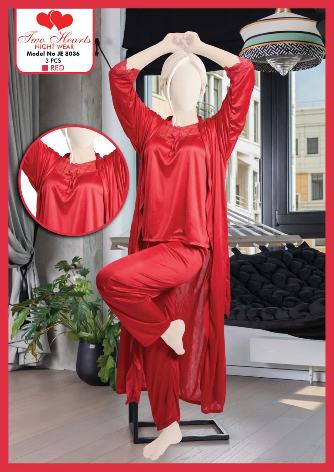 New Arrival Three Piece Soft Silk Night Dress