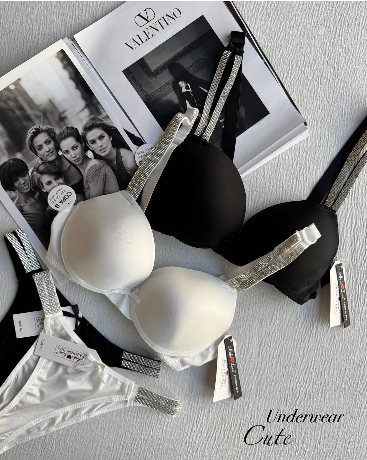 (5050Sale)Shine straps push up padded Wire bra set