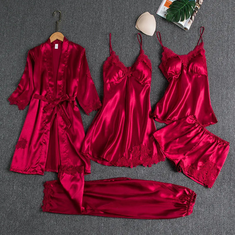 5 Piece Royal Bridal Silk Nightgown set