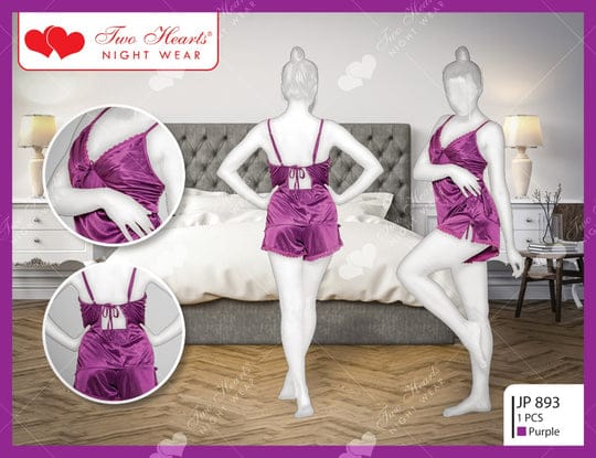 Two Hearts 2 Piece Silk Short Nighty