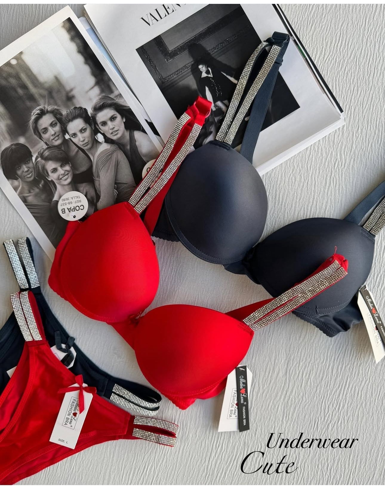 (5050Sale)Shine straps push up padded Wire bra set